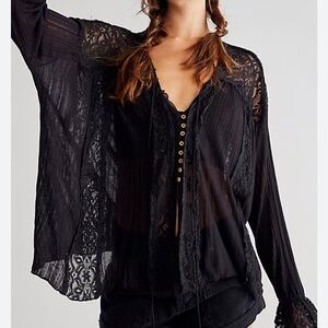 Free People Out West Top blue Lace Top Size Small NWT